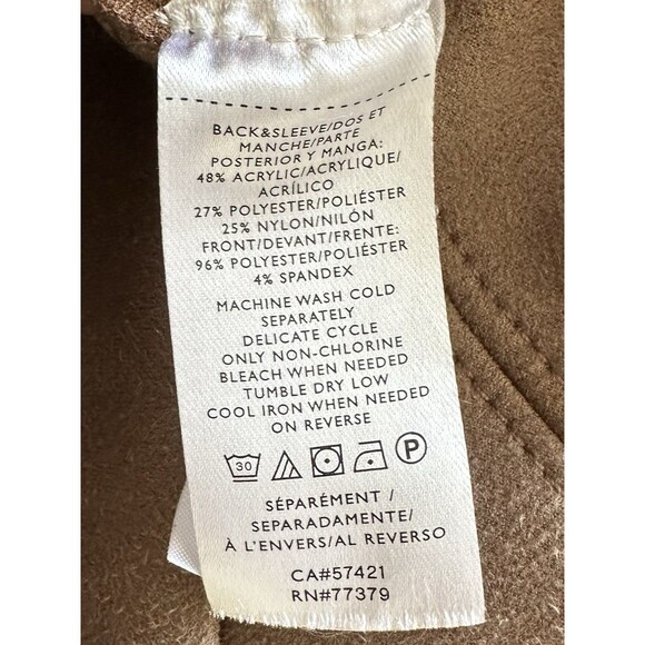 Ann Taylor Faux Suede Brown Mixed Media Sweater Ribbed Size Medium Mock Neck - Picture 10 of 10